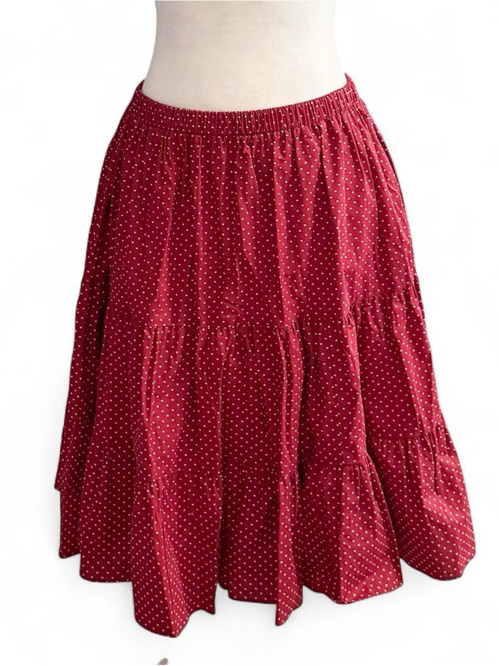 Vintage Pitchfork Brand Red Heart Print Tiered Midi Skirt 100% Cotton XL